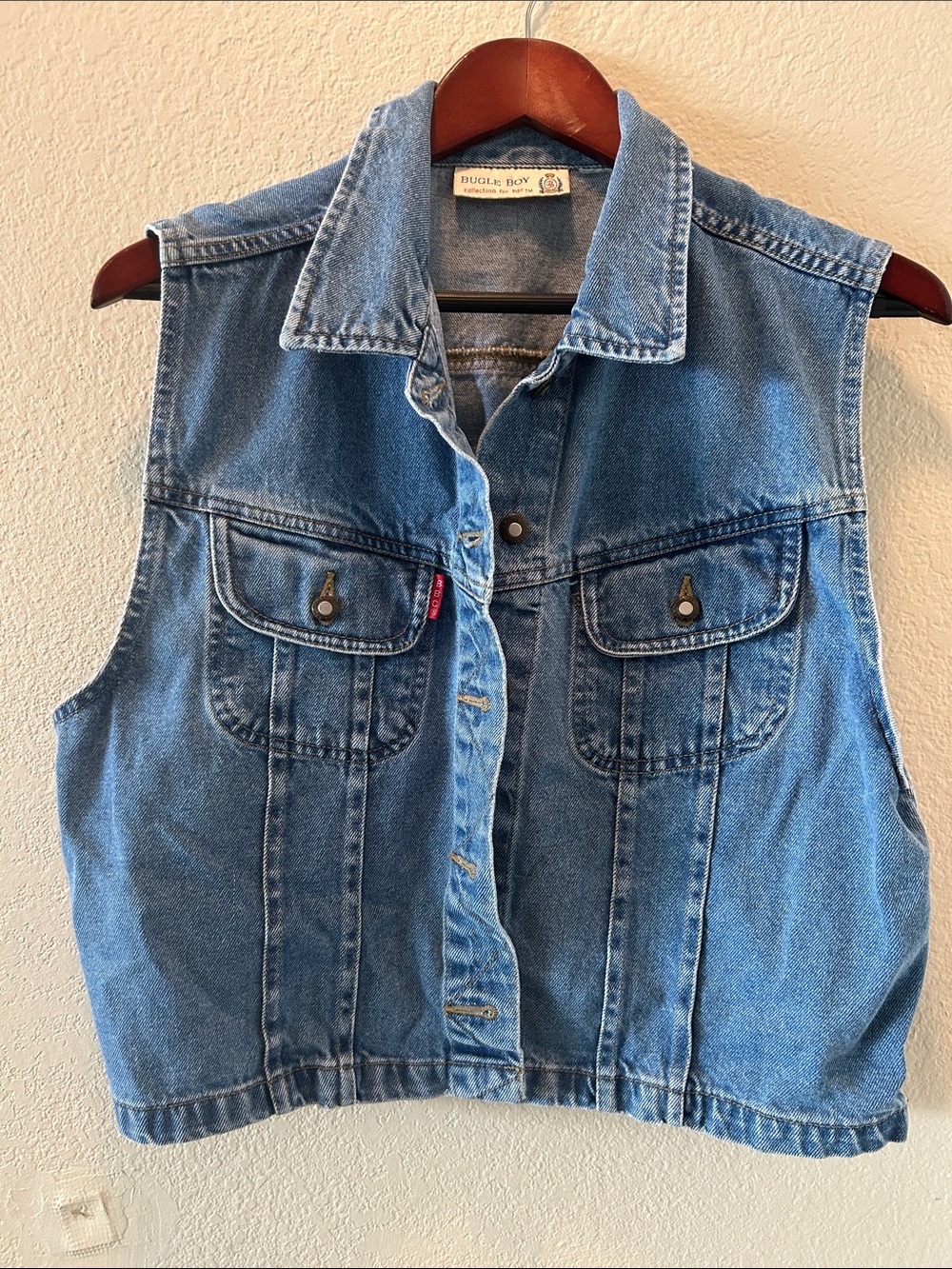 VINTAGE Bugle Boy Blue Denim Vest Jacket with Front Flap Pockets
